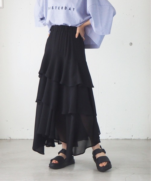 tiptop(ティップトップ)の「イレギュラーヘムロングスカート(スカート・レディース・アイボリー/ブラック/ブルー/A/B/C・FREE)」の8枚目の写真