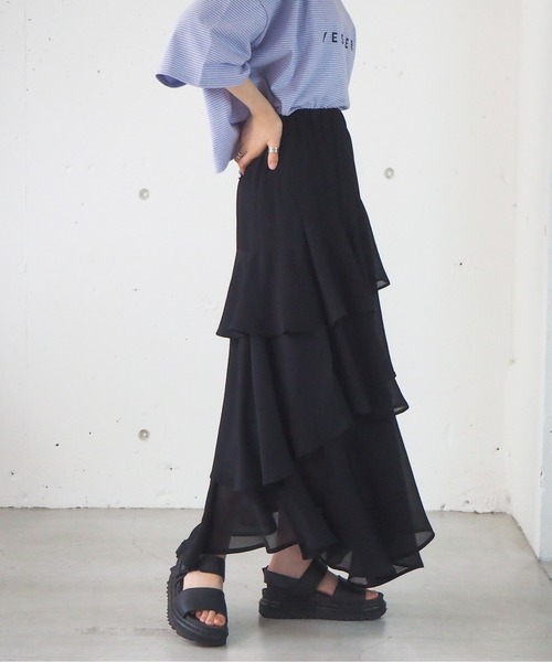 tiptop(ティップトップ)の「イレギュラーヘムロングスカート(スカート・レディース・アイボリー/ブラック/ブルー/A/B/C・FREE)」の9枚目の写真
