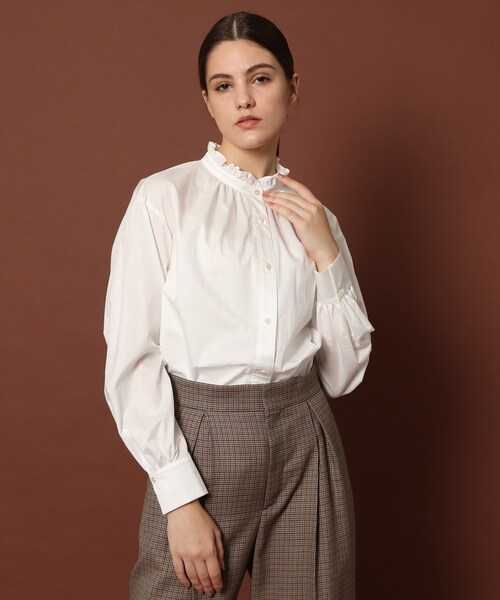 DRESSTERIOR（ドレステリア）の「◆【otonaMUSE11月号掲載】スタンドカラーフリルブラウス（シャツ/ブラウス・レディース・ネイビー/ホワイト系・38/36）」の6枚目の写真