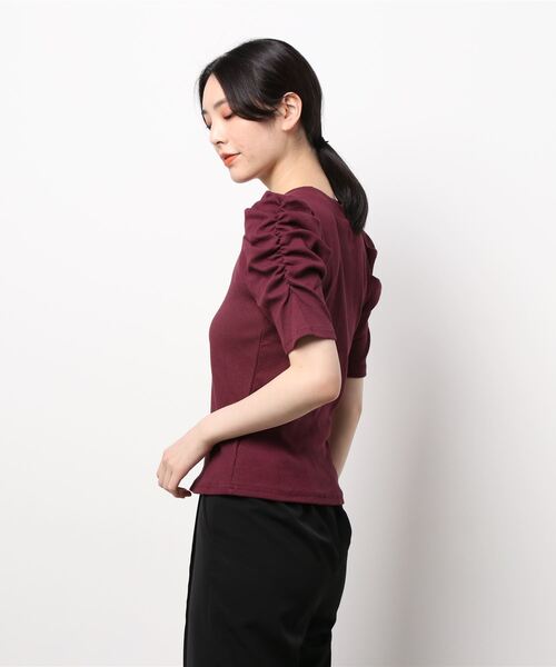 NOMAE(ノーマエ)の「【NOMAE】ギャザースリーブカットソー(Tシャツ/カットソー・レディース・ホワイト/ブラック/ベージュ/パープル・FREE)」の5枚目の写真