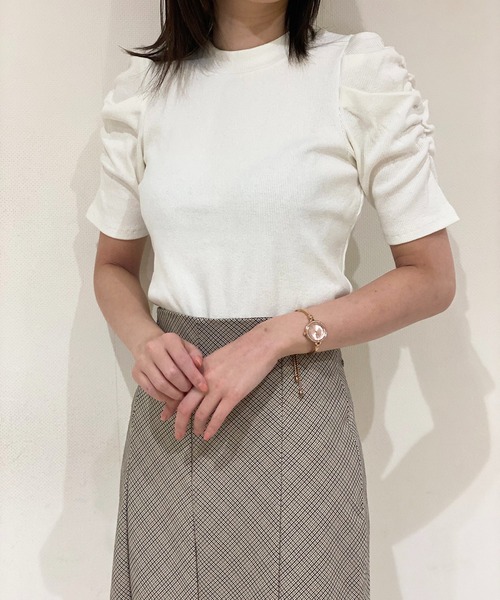 NOMAE(ノーマエ)の「【NOMAE】ギャザースリーブカットソー(Tシャツ/カットソー・レディース・ホワイト/ブラック/ベージュ/パープル・FREE)」の7枚目の写真