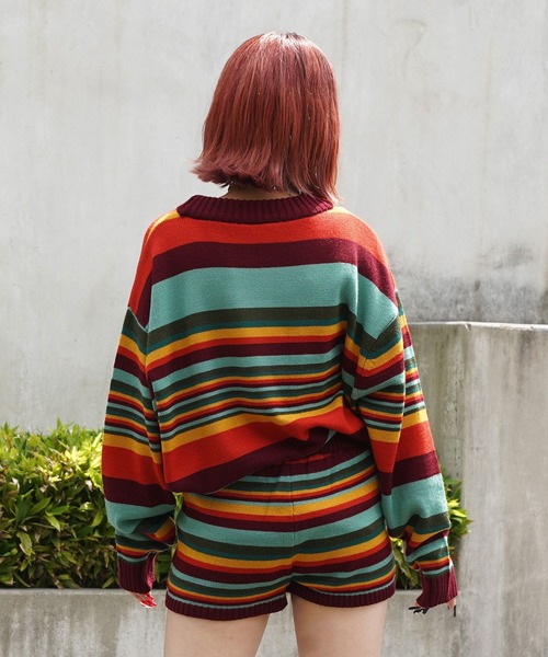 X-girl（エックスガール）の「OVERSIZED KNIT TOP（ニット/セーター・レディース・ライトブルー/ブラック/マルチ・ONE SIZE）」の12枚目の写真