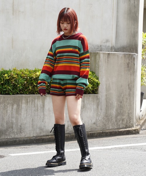 X-girl（エックスガール）の「OVERSIZED KNIT TOP（ニット/セーター・レディース・ライトブルー/ブラック/マルチ・ONE SIZE）」の20枚目の写真