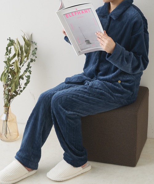 TERRITOIRE（テリトワール）の「LADIES ふんわりシャーリングパジャマ 上下セット（ルームウェア/パジャマ・レディース・チャコールグレー/ピンク/ネイビー/オフホワイト・FREE）」の19枚目の写真