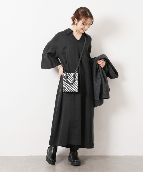 ジャーナルスタンダード　バイオツイル スキッパー　ワンピース　黒　S フレア ジャーナルスタンダード バイオツイル スキッパー ワンピース 黒 S