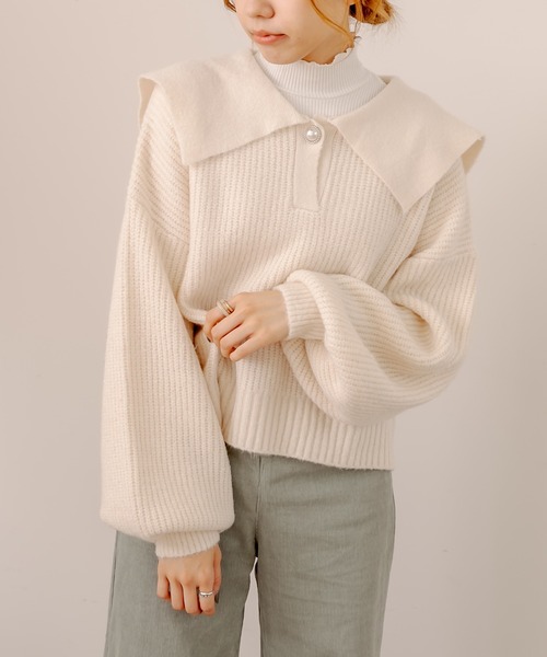 OLIVE des OLIVE（オリーブデオリーブ）の「セイラ-衿ニット（ニット/セーター・レディース・ブラック/アイボリー/ライトブラウン・FREE）」の2枚目の写真