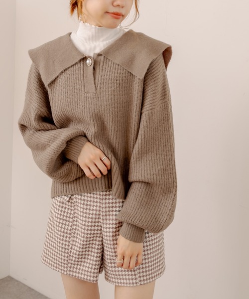 OLIVE des OLIVE（オリーブデオリーブ）の「セイラ-衿ニット（ニット/セーター・レディース・ブラック/アイボリー/ライトブラウン・FREE）」の3枚目の写真