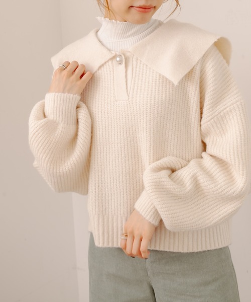 OLIVE des OLIVE（オリーブデオリーブ）の「セイラ-衿ニット（ニット/セーター・レディース・ブラック/アイボリー/ライトブラウン・FREE）」の22枚目の写真