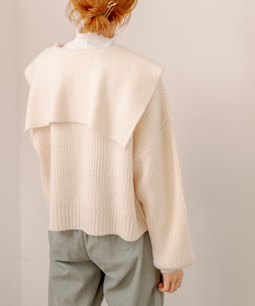 OLIVE des OLIVE（オリーブデオリーブ）の「セイラ-衿ニット（ニット/セーター・レディース・ブラック/アイボリー/ライトブラウン・FREE）」の4枚目の写真