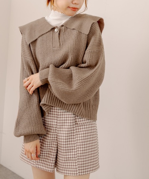 OLIVE des OLIVE（オリーブデオリーブ）の「セイラ-衿ニット（ニット/セーター・レディース・ブラック/アイボリー/ライトブラウン・FREE）」の14枚目の写真