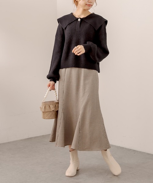 OLIVE des OLIVE（オリーブデオリーブ）の「セイラ-衿ニット（ニット/セーター・レディース・ブラック/アイボリー/ライトブラウン・FREE）」の8枚目の写真