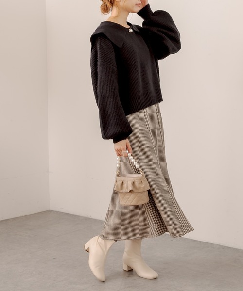 OLIVE des OLIVE（オリーブデオリーブ）の「セイラ-衿ニット（ニット/セーター・レディース・ブラック/アイボリー/ライトブラウン・FREE）」の5枚目の写真