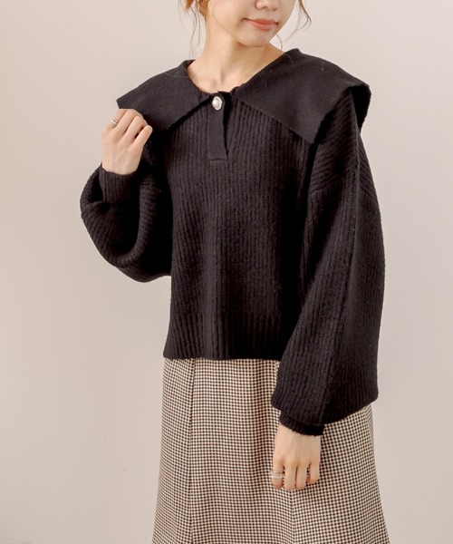 OLIVE des OLIVE（オリーブデオリーブ）の「セイラ-衿ニット（ニット/セーター・レディース・ブラック/アイボリー/ライトブラウン・FREE）」の20枚目の写真
