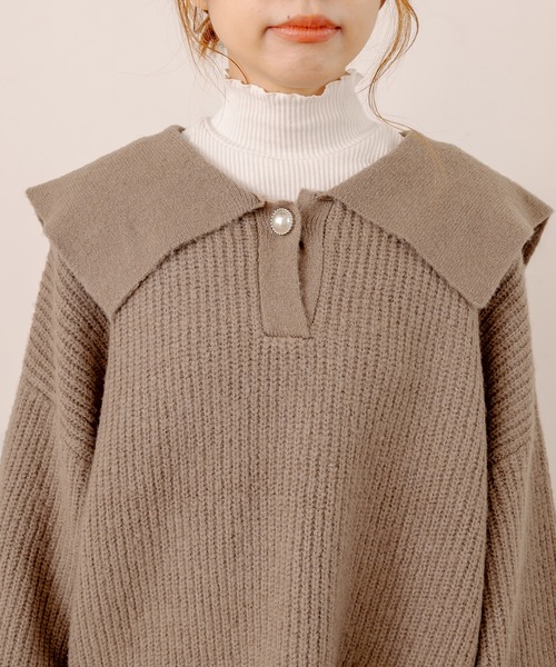 OLIVE des OLIVE（オリーブデオリーブ）の「セイラ-衿ニット（ニット/セーター・レディース・ブラック/アイボリー/ライトブラウン・FREE）」の6枚目の写真