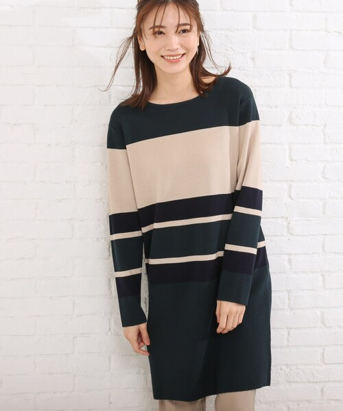 SHOO・LA・RUE（シューラルー）の「◆マルチボーダーニットワンピース（ワンピース・レディース・ブラック系2/ダークブラウン系2/ダークグリーン系2・03/02/04）」の3枚目の写真