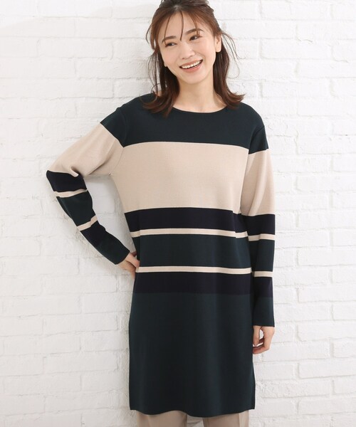 SHOO・LA・RUE（シューラルー）の「◆マルチボーダーニットワンピース（ワンピース・レディース・ブラック系2/ダークブラウン系2/ダークグリーン系2・03/02/04）」の4枚目の写真