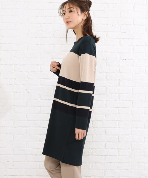 SHOO・LA・RUE（シューラルー）の「◆マルチボーダーニットワンピース（ワンピース・レディース・ブラック系2/ダークブラウン系2/ダークグリーン系2・03/02/04）」の5枚目の写真