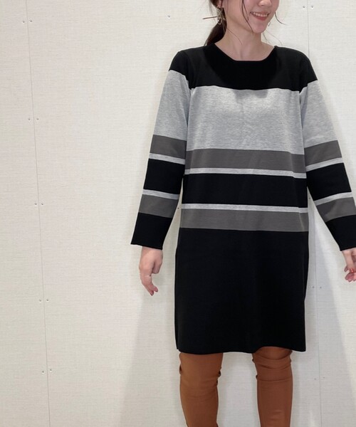 SHOO・LA・RUE（シューラルー）の「◆マルチボーダーニットワンピース（ワンピース・レディース・ブラック系2/ダークブラウン系2/ダークグリーン系2・03/02/04）」の14枚目の写真