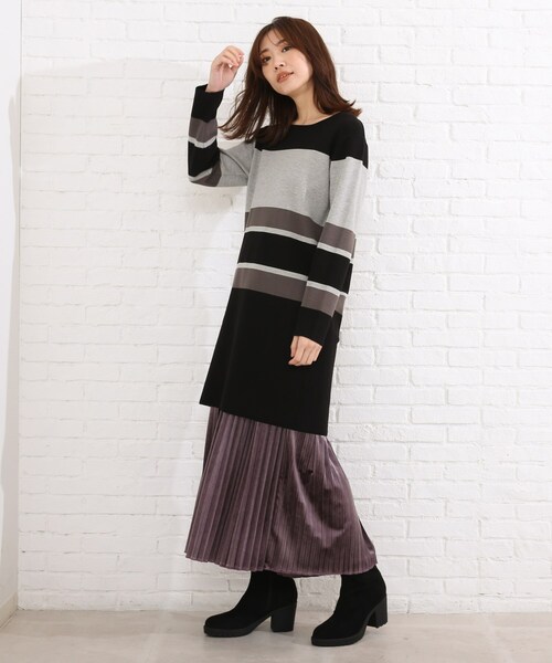 SHOO・LA・RUE（シューラルー）の「◆マルチボーダーニットワンピース（ワンピース・レディース・ブラック系2/ダークブラウン系2/ダークグリーン系2・03/02/04）」の18枚目の写真