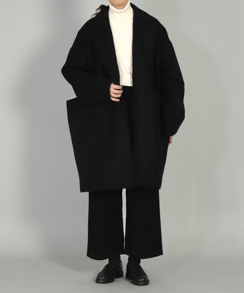 BASISBROEK（バシスブルック）の「[ BASISBROEK ] EGGS　メルトンウールオーバーコート（チェスターコート・レディース・ブラック/オリーブ/ブラウン・1）」の8枚目の写真