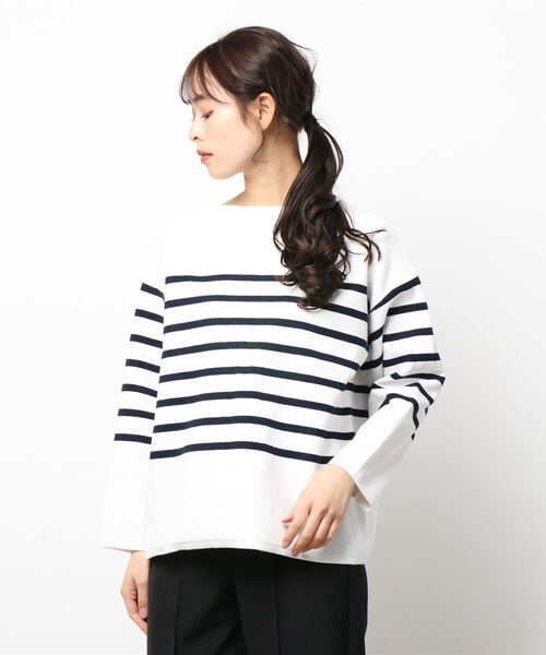 BEARDSLEY（ビアズリー）の「オーガニックコットンボーダープルオーバー（ニット/セーター・レディース・ホワイト/ネイビー・FREE）」の6枚目の写真
