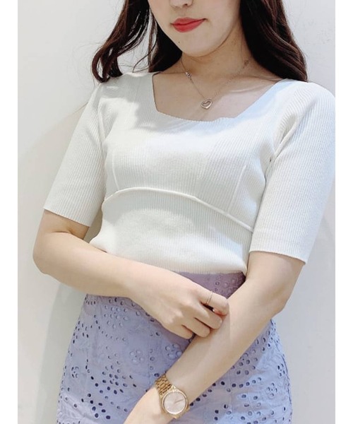 MERCURYDUO - 今期完売商品！美品ファーリブニット。ホワイト MERCURYDUO（マーキュリーデュオ）の「スイッチングリブニット