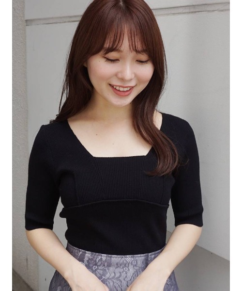 MERCURYDUO（マーキュリーデュオ）の「スイッチングリブニット（ニット/セーター・レディース・ブラック/ベージュ/オフホワイト/ミント/ブルー/ブラウン・FREE）」の2枚目の写真