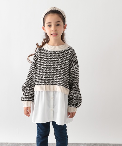 GLOBAL WORK（グローバルワーク）の「【キッズ】アソートガラニットレイヤード/259305（ニット/セーター・キッズ・オフホワイト/ブラック・140cm/100cm/110cm/150cm/130cm/160cm/120cm）」の2枚目の写真