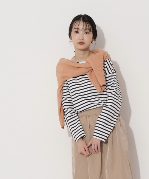 NATURAL BEAUTY BASIC（ナチュラルビューティーベーシック）の「オーガニックコットン度詰め天竺ボーダー（Tシャツ/カットソー・レディース・オレンジ系その他/グレー系その他/ブルー系その他6・MEDIUM）」の3枚目の写真