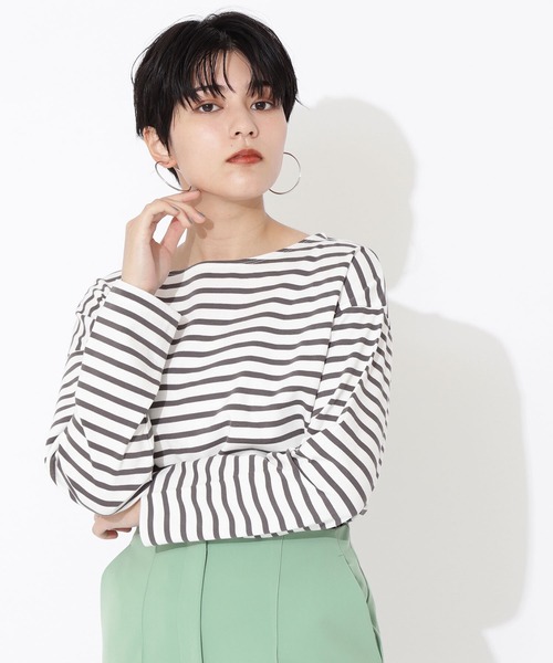 NATURAL BEAUTY BASIC（ナチュラルビューティーベーシック）の「オーガニックコットン度詰め天竺ボーダー（Tシャツ/カットソー・レディース・オレンジ系その他/グレー系その他/ブルー系その他6・MEDIUM）」の14枚目の写真