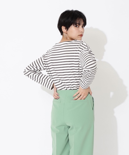 NATURAL BEAUTY BASIC（ナチュラルビューティーベーシック）の「オーガニックコットン度詰め天竺ボーダー（Tシャツ/カットソー・レディース・オレンジ系その他/グレー系その他/ブルー系その他6・MEDIUM）」の6枚目の写真