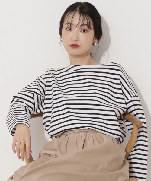 NATURAL BEAUTY BASIC（ナチュラルビューティーベーシック）の「オーガニックコットン度詰め天竺ボーダー（Tシャツ/カットソー・レディース・オレンジ系その他/グレー系その他/ブルー系その他6・MEDIUM）」の5枚目の写真