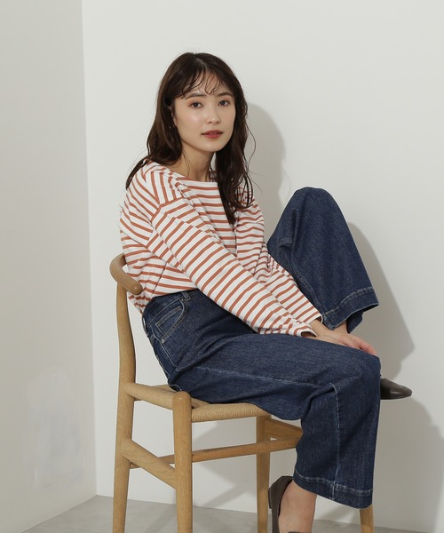 NATURAL BEAUTY BASIC（ナチュラルビューティーベーシック）の「オーガニックコットン度詰め天竺ボーダー（Tシャツ/カットソー・レディース・オレンジ系その他/グレー系その他/ブルー系その他6・MEDIUM）」の19枚目の写真