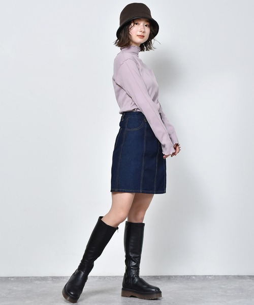 RETRO GIRL（レトロガール）の「テレコメロウハイネックニットTee（Tシャツ/カットソー・レディース・イエロー/グリーン/オフホワイト/ラベンダー/ブラック・FREE）」の7枚目の写真