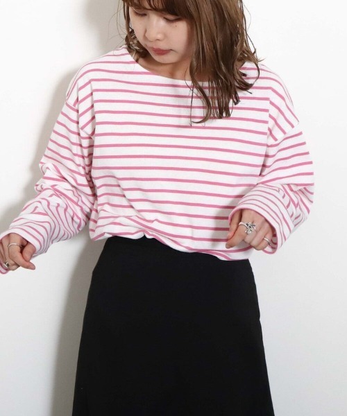 archives（アルシーヴ）の「カラーボーダーロンＴｅｅ（Tシャツ/カットソー・レディース・ホワイト×ネイビー/ホワイト×パープル/ホワイト×グリーン/ホワイト×ピンク・MEDIUM）」の4枚目の写真