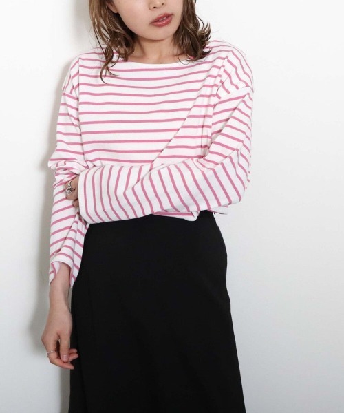archives（アルシーヴ）の「カラーボーダーロンＴｅｅ（Tシャツ/カットソー・レディース・ホワイト×ネイビー/ホワイト×パープル/ホワイト×グリーン/ホワイト×ピンク・MEDIUM）」の18枚目の写真