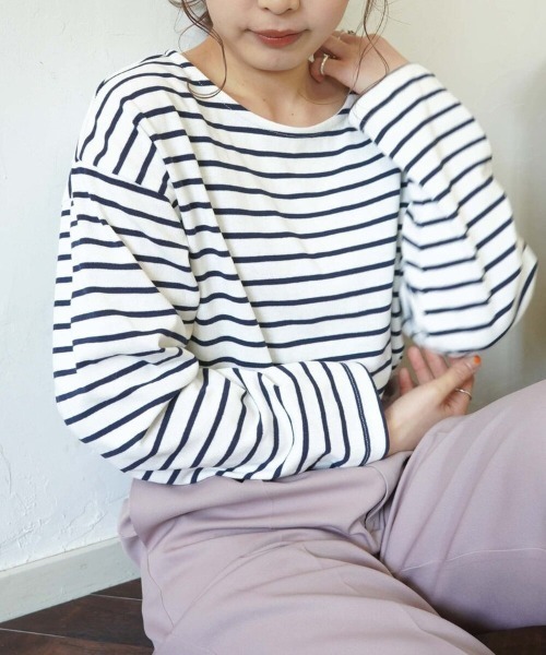 archives（アルシーヴ）の「カラーボーダーロンＴｅｅ（Tシャツ/カットソー・レディース・ホワイト×ネイビー/ホワイト×パープル/ホワイト×グリーン/ホワイト×ピンク・MEDIUM）」の14枚目の写真