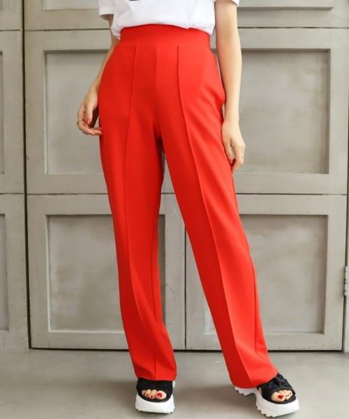 moment+（モーメントプラス）の「カットソーセンターシームストレートカラーパンツ（その他パンツ・レディース・ブラック/レッド/ピンク/ターコイズブルー/オレンジ/ブルー/グリーン・M）」の7枚目の写真