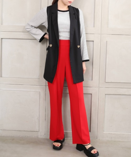 moment+（モーメントプラス）の「カットソーセンターシームストレートカラーパンツ（その他パンツ・レディース・ブラック/レッド/ピンク/ターコイズブルー/オレンジ/ブルー/グリーン・M）」の13枚目の写真