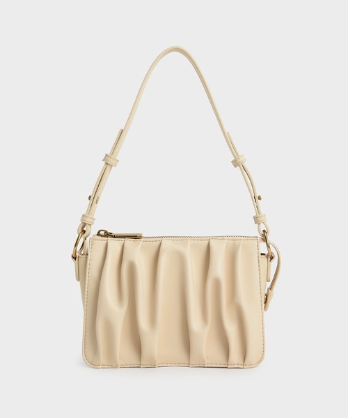 CHARLES & KEITH(チャールズ & キース)の「ルーシュド ビーズハンドルショルダーバッグ / Ruched Bead-Handle Shoulder Bag(ショルダーバッグ・レディース・ブラック/ベージュ・S)」の2枚目の写真