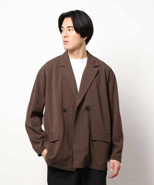 Bling Leads（ブリングリーズ）の「《Bling Leads》梨地　ダブルテーラードジャケット（テーラードジャケット・メンズ・ブラック/ブラウン/グレイッシュベージュ/グレイッシュブルー・MEDIUM/LARGE）」の2枚目の写真