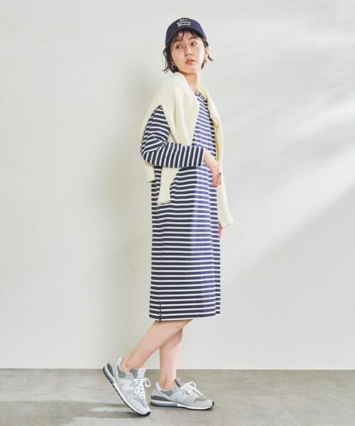 【WEB限定】トレンドに左右されないデザイン。ボーダーボックスシルエットワンピース