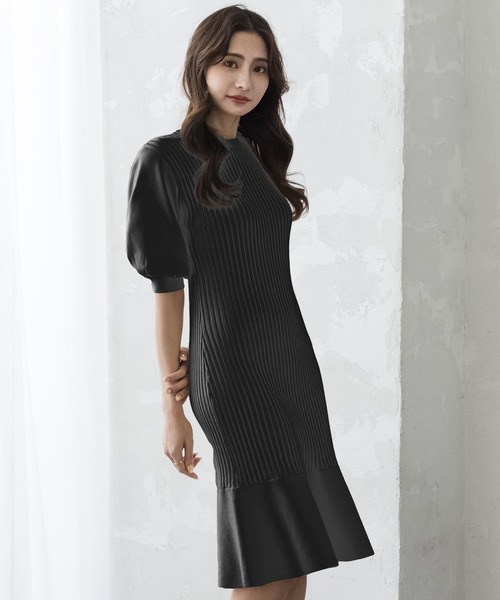 Julia Boutique（ジュリアブティック）の「ミディアム丈・バルーン五分袖マーメイドニットワンピース/22000（ワンピース・レディース・ベージュ/ブラック/グレイッシュベージュ/ミント/アイボリー/ピンク・MEDIUM）」の16枚目の写真