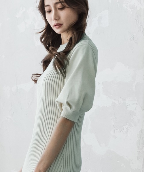 Julia Boutique（ジュリアブティック）の「ミディアム丈・バルーン五分袖マーメイドニットワンピース/22000（ワンピース・レディース・ベージュ/ブラック/グレイッシュベージュ/ミント/アイボリー/ピンク・MEDIUM）」の21枚目の写真