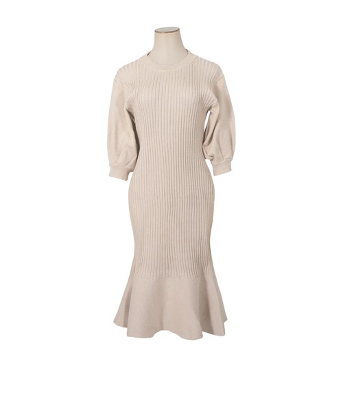Julia Boutique（ジュリアブティック）の「ミディアム丈・バルーン五分袖マーメイドニットワンピース/22000（ワンピース・レディース・ベージュ/ブラック/グレイッシュベージュ/ミント/アイボリー/ピンク・MEDIUM）」の12枚目の写真