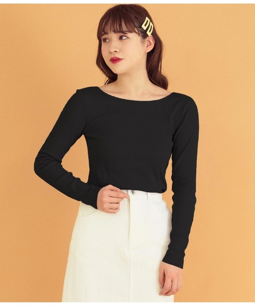 CHILLE(チル)の「バックラウンドリブカットソー(Tシャツ/カットソー・レディース・ピンク/ブラック/ホワイト/ホワイト×ブラック・FREE)」の4枚目の写真