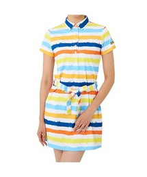 LOUDMOUTH/ラウドマウス ゴルフウェア 総柄 吸汗速乾 UVカット ウエスト紐 ボタンダウン 半袖 ひざ上 ミニ丈 ワンピース