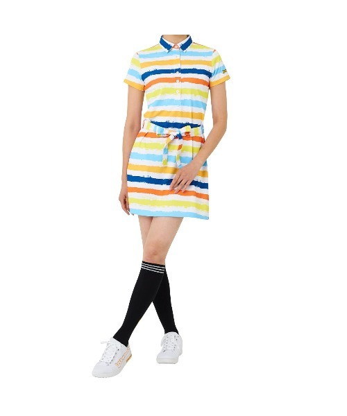 Loudmouth(ラウドマウス)の「LOUDMOUTH/ラウドマウス ゴルフウェア 総柄 吸汗速乾 UVカット ウエスト紐 ボタンダウン 半袖 ひざ上 ミニ丈 ワンピース(ワンピース・レディース・マルチ/ホワイト系その他/ライトグリーン系/その他・M/LL/S/L)」の18枚目の写真
