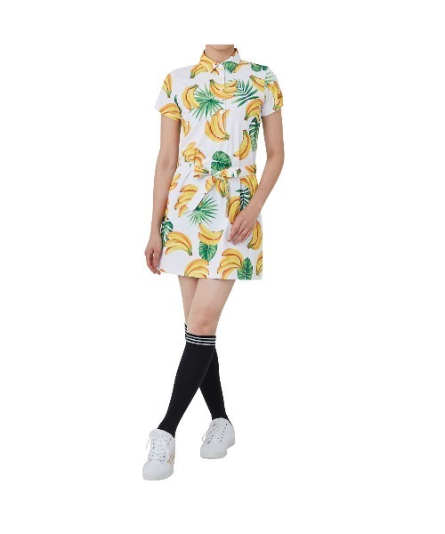 Loudmouth(ラウドマウス)の「LOUDMOUTH/ラウドマウス ゴルフウェア 総柄 吸汗速乾 UVカット ウエスト紐 ボタンダウン 半袖 ひざ上 ミニ丈 ワンピース(ワンピース・レディース・マルチ/ホワイト系その他/ライトグリーン系/その他・M/LL/S/L)」の8枚目の写真