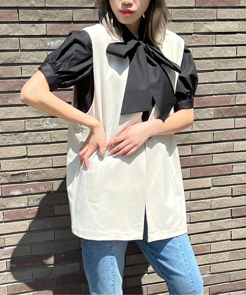 one way（ワンウェイ）の「ノーカラーベスト（ベスト・レディース・ホワイト/ブラック・FREE）」の2枚目の写真